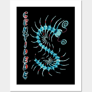 Red & Blue Centipede with Spray Paint Posters and Art